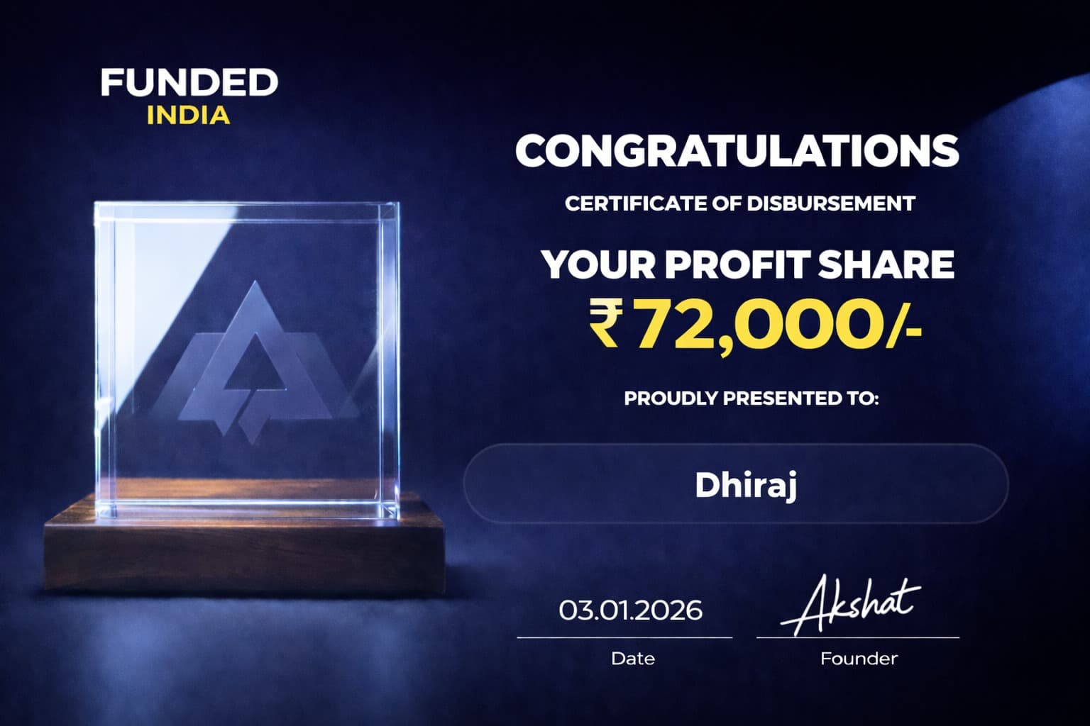Payout certificate for Dhiraj